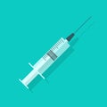 Syringe empty vector illustration, flat cartoon medical needle icon, clinical injector or squirt isolated clipart