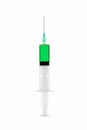 Syringe filled with green liquid on isolated white