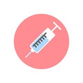 Syringe flat icon. Round colorful button, Vaccination circular vector sign, logo illustration.