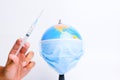 Syringe and globe wearing mask