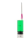 Syringe with green medicine