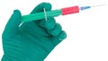 Syringe in hand medical glove medicine Royalty Free Stock Photo