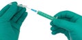 Syringe in hand medical glove medicine Royalty Free Stock Photo