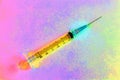 Syringe with hypodermic needle abstract. Opiate and heroin overdoses have skyrocketed in recent years