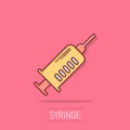 Syringe icon in comic style. Inject needle cartoon vector illustration on white isolated background. Drug dose splash effect Royalty Free Stock Photo