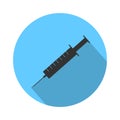 Syringe icon with long shadow. Blue button on a white background. Vector illustration Royalty Free Stock Photo