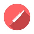 Syringe icon with long shadow. Red button on a white background. Vector illustration Royalty Free Stock Photo
