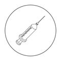 Syringe icon in outline style isolated on white background. Drugs symbol