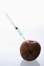 Syringe injecting a rotten apple. Conceptual image