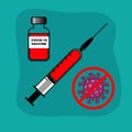 Syringe injection against the COVID-19 virus. Vector image.