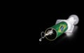 Syringe or injection with brazil flag texture, the needle is bent, knotted, stuck. Concept of anti vaccine movement in Brazil,