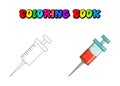 Syringe for injection Coloring book for children, Cartoon Medical Needle colouring pages for kids. Healthcare vector illustration