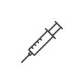 Syringe, injection line icon, outline vector sign, linear style pictogram isolated on white. Royalty Free Stock Photo