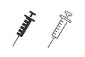 Syringe Injection Line Icon Set. Plastic medical syringe needle.