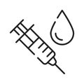 Syringe for injection vaccine with blood black line icon. Medical examination concept. Pictogram for web, mobile app, promo. UI UX Royalty Free Stock Photo