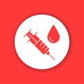 Syringe for injection vaccine with blood color glyph icon. Royalty Free Stock Photo