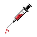 Syringe for injection of a vaccine with red blood fluid. Vector Royalty Free Stock Photo