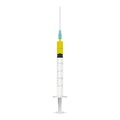 Syringe Injector Application Device With Needle Cover On Isolated On A White Background. Vector Icon Illustration.