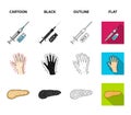 Syringe with insulin, pancreas, glucometer, hand diabetic. Diabet set collection icons in cartoon,black,outline,flat