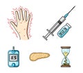 Syringe with insulin, pancreas, glucometer, hand diabetic. Diabet set collection icons in cartoon style vector symbol