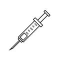 Syringe line icon, black isolated on white background, illustration.