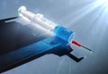 Syringe with medication illuminated laterally