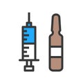 Syringe with medicine ampoule filled outline icon