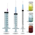 Syringe and medicine vials vector illustration. Royalty Free Stock Photo