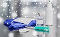 Syringe, medicine, wound wipes, gloves and mask Royalty Free Stock Photo