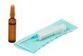 Syringe with the needle on hygienic napkin and ampule wiith medi Royalty Free Stock Photo