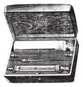 Syringe Pravaz, a hypodermic injections, vintage engraving