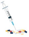 Syringe and prescription medication drugs Royalty Free Stock Photo