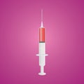 Syringe with red blood inside and violet background Royalty Free Stock Photo