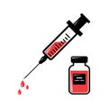 Syringe with red vaccine, vial of medicine. Vector Royalty Free Stock Photo