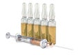 Syringe with row of ampules, 3D Royalty Free Stock Photo