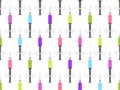 Syringe seamless pattern. Syringe with a vaccine of different colors. Vector