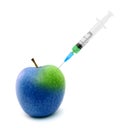 Syringe stuck in an apple