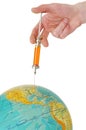 Syringe and terrestrial globe