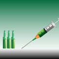 Syringe and three medical vials Royalty Free Stock Photo