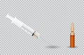 Syringe with Transparent ampule and substance on background Royalty Free Stock Photo