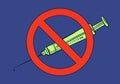 Syringe under red forbidden sign, No vaccination, Syringe icon in prohibition red circle, No vaccination sign