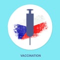 Syringe for vaccination against the background of the flag of Czech Republic. Icon on a blue background. Isolated. Vaccination Royalty Free Stock Photo