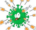 syringe with vaccine attacks the covid -19 coronavirus