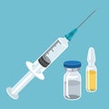 Syringe and vaccine set of medical tools for