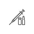 Syringe and vaccine vial line icon