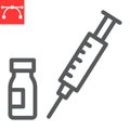 Syringe with vial line icon, covid-19 and injection, vaccine vector icon, vector graphics, editable stroke outline sign