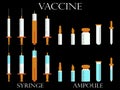 Syringe and vials. Vaccine. Medical instruments set.