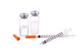 Syringes caps and bottles kits isolated on white