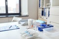 syringes and medicine on table at hospital