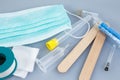 Syringes and needles and other medical items. Royalty Free Stock Photo